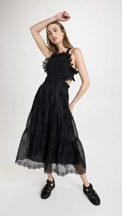 Best Pirce ???? Sea Blaine Eyelet Apron ???? Dress Black ????