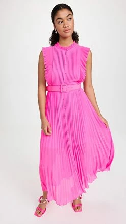Best deal ⌛ Self Portrait Pink Chiffon Sleeveless Ruffle Midi ???? Dress ????