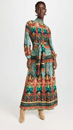 Deals ???? Stella Jean Mock Neck Maxi ???? Dress Red/Blue Multi ????