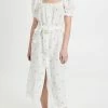 Discount ???? Sleeper Brigitte Midi Linen ???? Dress In Bouquets White/Green ????