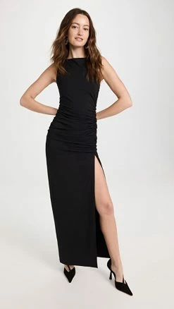 Promo ⭐ Susana Monaco Sleeveless Gathered Slit ???? Dress Black ????