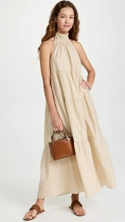 Outlet ???? Theory Halter Tier Maxi ???? Dress Flax ????