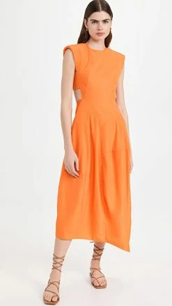 Hot Sale ???? Tibi Italian Sporty Nylon Sleeveless Balloon ???? Dress Orange ????