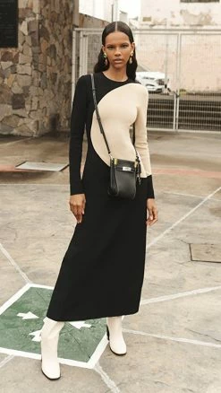 Top 10 ???? Tory Burch Colorblock Sheath ???? Dress Black/Sand Bluff ⭐