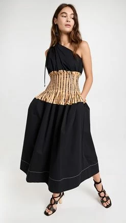 Hot Sale ✔️ Tory Burch Colorblock One Shoulder ???? Dress Black ❤️