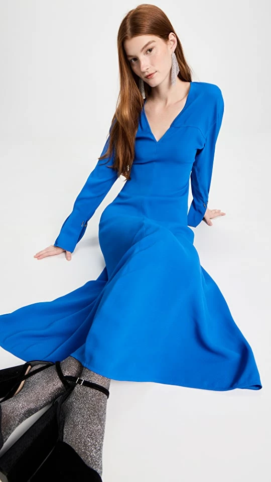 Buy ⭐ Victoria Beckham V Neck Fit And Flare ???? Dress Bright Blue ???? 2 Buy ⭐ Victoria Beckham V Neck Fit And Flare ???? Dress Bright Blue ???? - Image 2