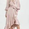 Cheapest ???? Zimmermann Silk Wrap Midi ???? Dress Rose ????