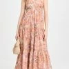 Budget ???? Zimmermann Cira Tie Shoulder Midi ???? Dress Mocha Multi Floral ⭐