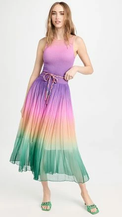 Wholesale ???? Zimmermann Cira Shirred Midi ???? Dress Green Purple Ombre ⭐